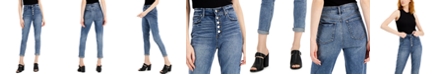 Tinseltown Juniors' Cuffed Exposed Button Mom Jeans